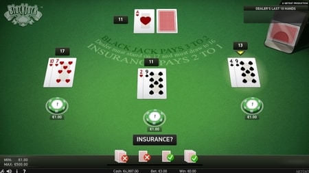 blackjack insurance screenshot netent spel